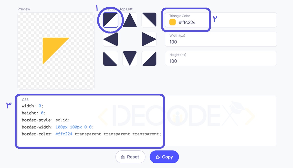 ساخت مثلث با css | decodex